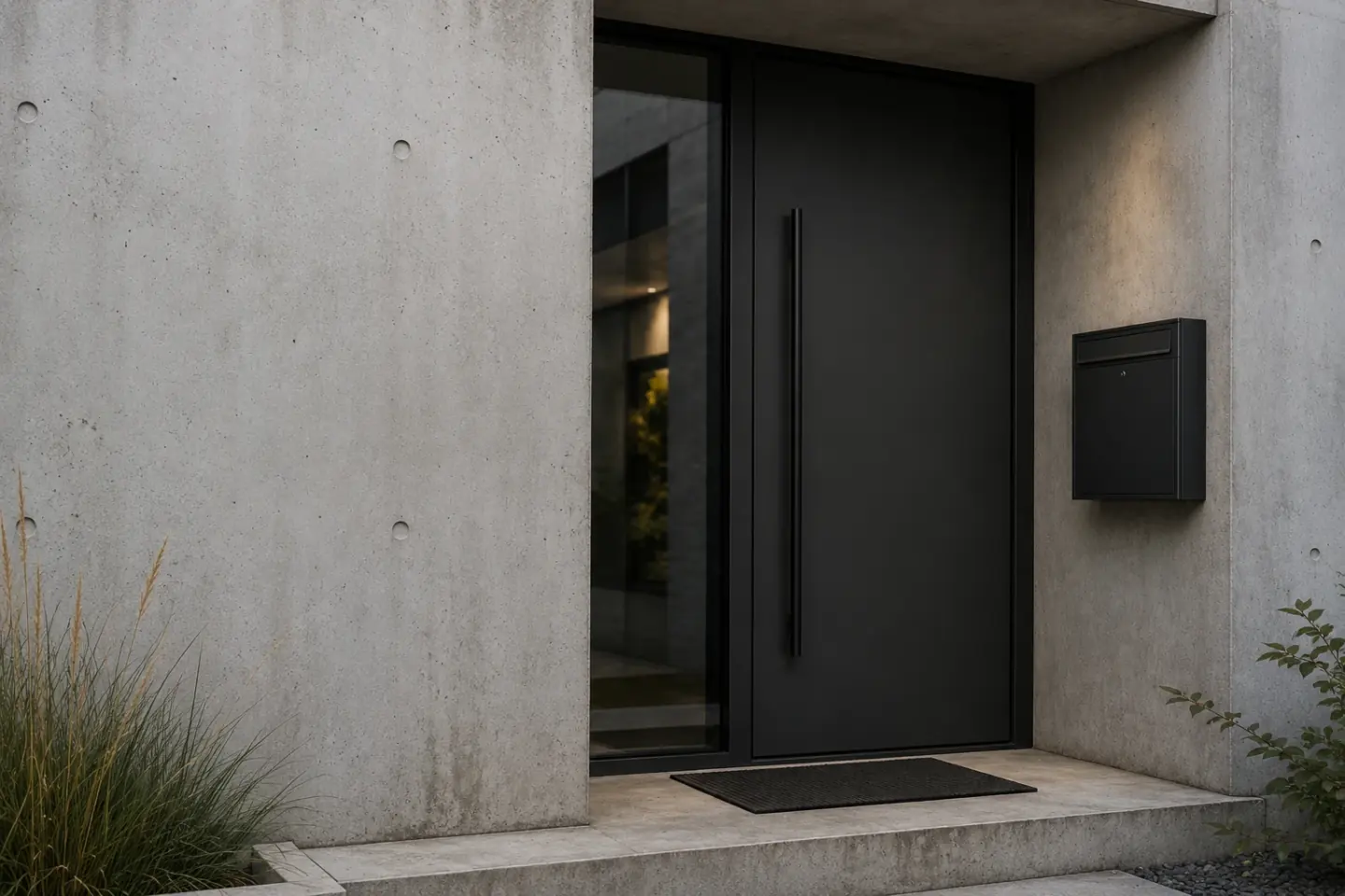 Betonfassade und Eingang des Atici Design Studios in Zuchwil